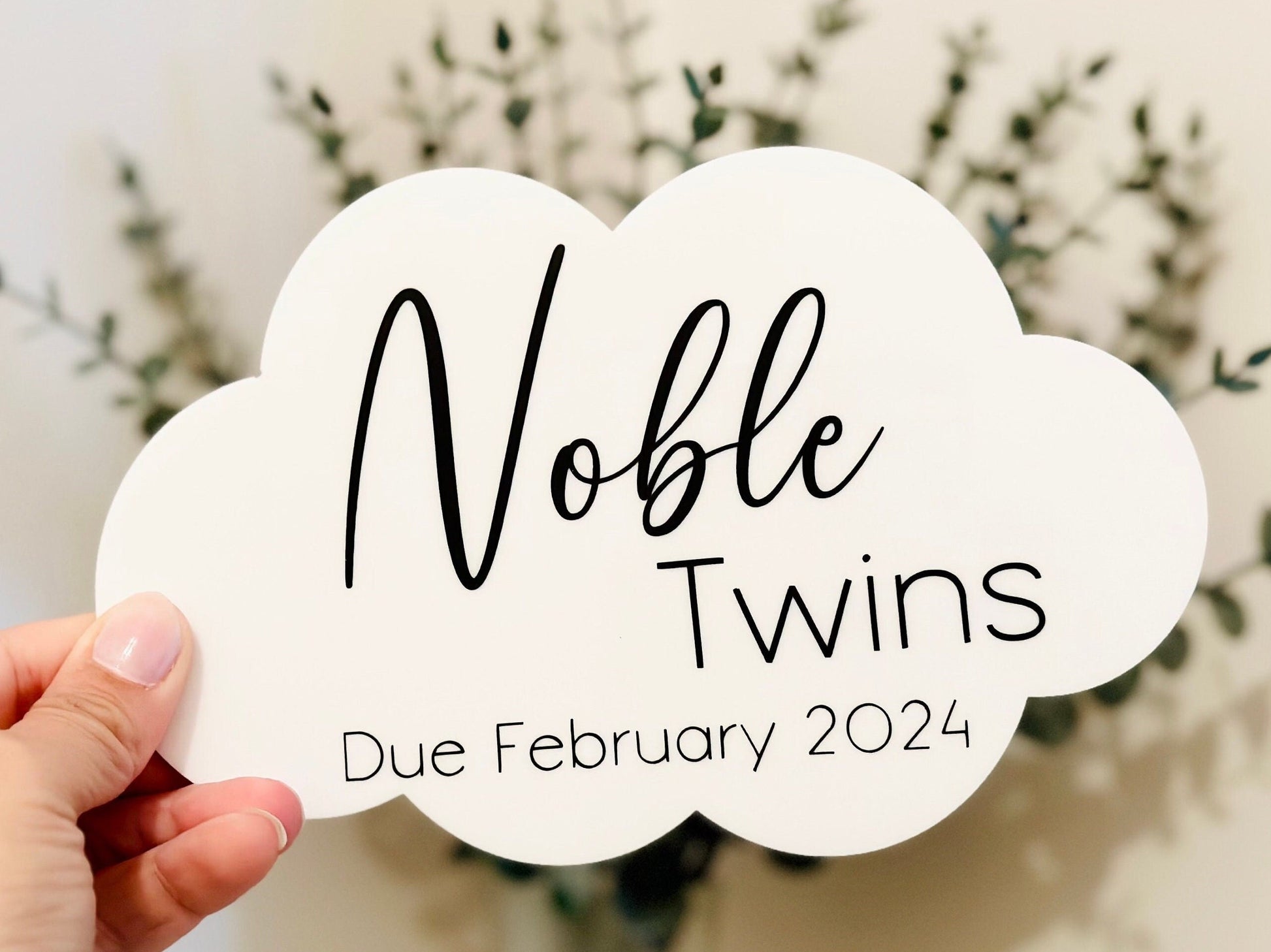 Cloud-Shaped Twin Pregnancy Announcement Plaque