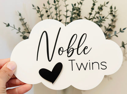 Cloud-Shaped Twin Pregnancy Announcement Plaque