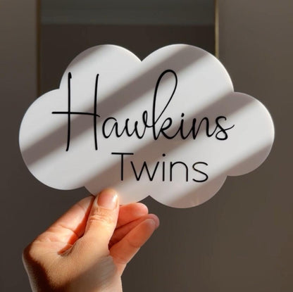 Cloud-Shaped Twin Pregnancy Announcement Plaque