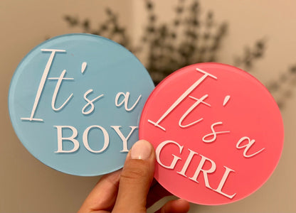 It's A Boy It's A Girl pregnancy announcement, dual gender reveal discs, gender announcement duo, boy girl twins dcda twins gender reveal