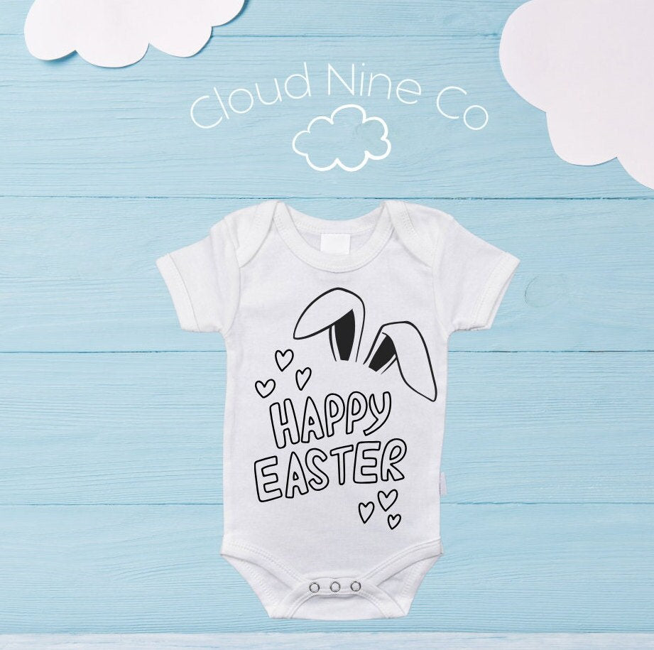 Happy Easter personalised baby onesie, custom easter newborn bodysuit, 2024 easter gift, my 1st easter baby romper, babies easter outfit